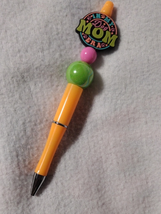 Handcrafted Other - Dog Mom Beaded Orange Pen with Green and Pink Accents